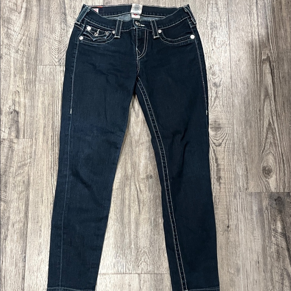 True Religion Women's Dark Indigo Straight Leg Jeans